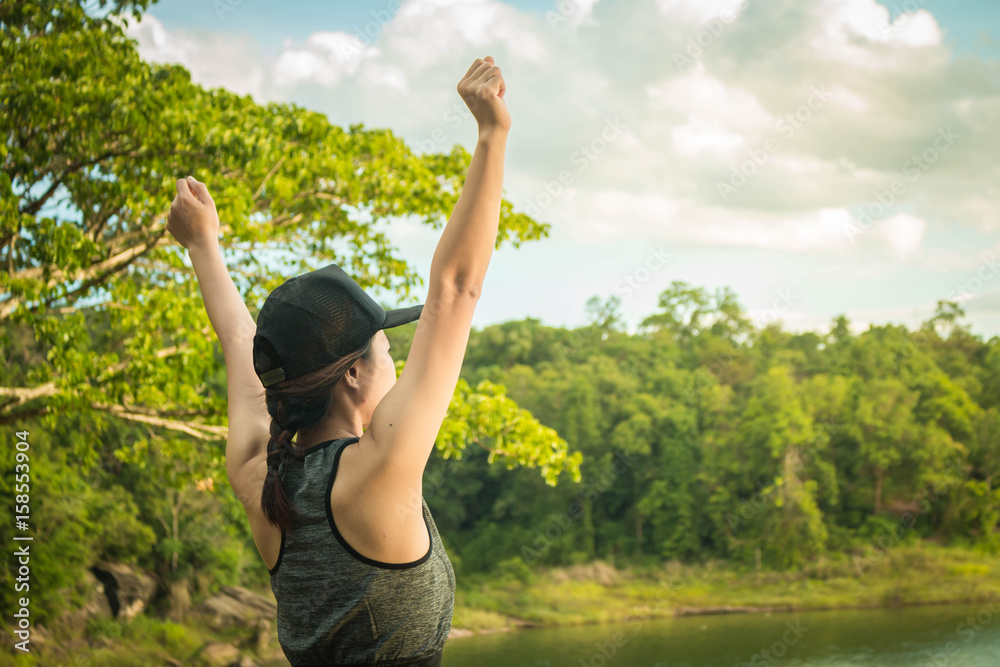 Young women was glad running she reached the destination. Young women was glad running she reached the destination.