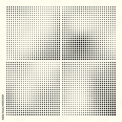 Set abstract vector halftone background. Black and white texture.