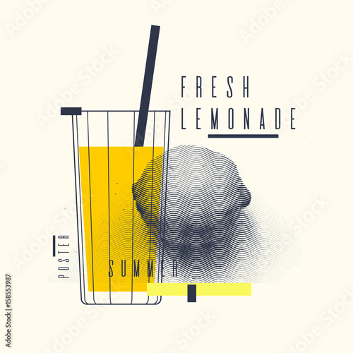 Fresh lemonade stylish poster, trendy graphics.