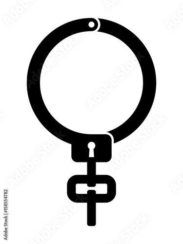 Handcuffs and chain in the shape of venus sign Black and white female icon Love is a prison vector illustration isolated on white