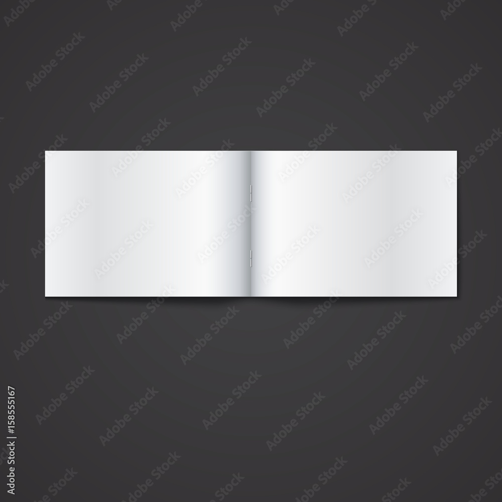Blank opened magazine template, isolated on dark background illustration.