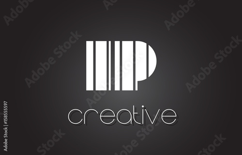 IP I P Letter Logo Design With White and Black Lines.