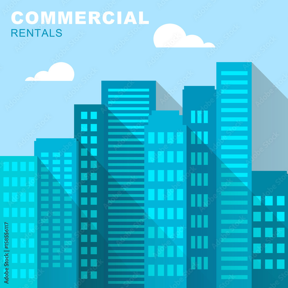 Commercial Rentals Downtown Describes Real Estate 3d Illustration Commercial Rentals Downtown Describes Real Estate 3d Illustration
