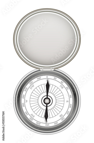real steel metal compass on a white background