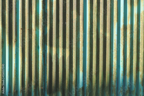 Old green corrugated iron wall  texture background.