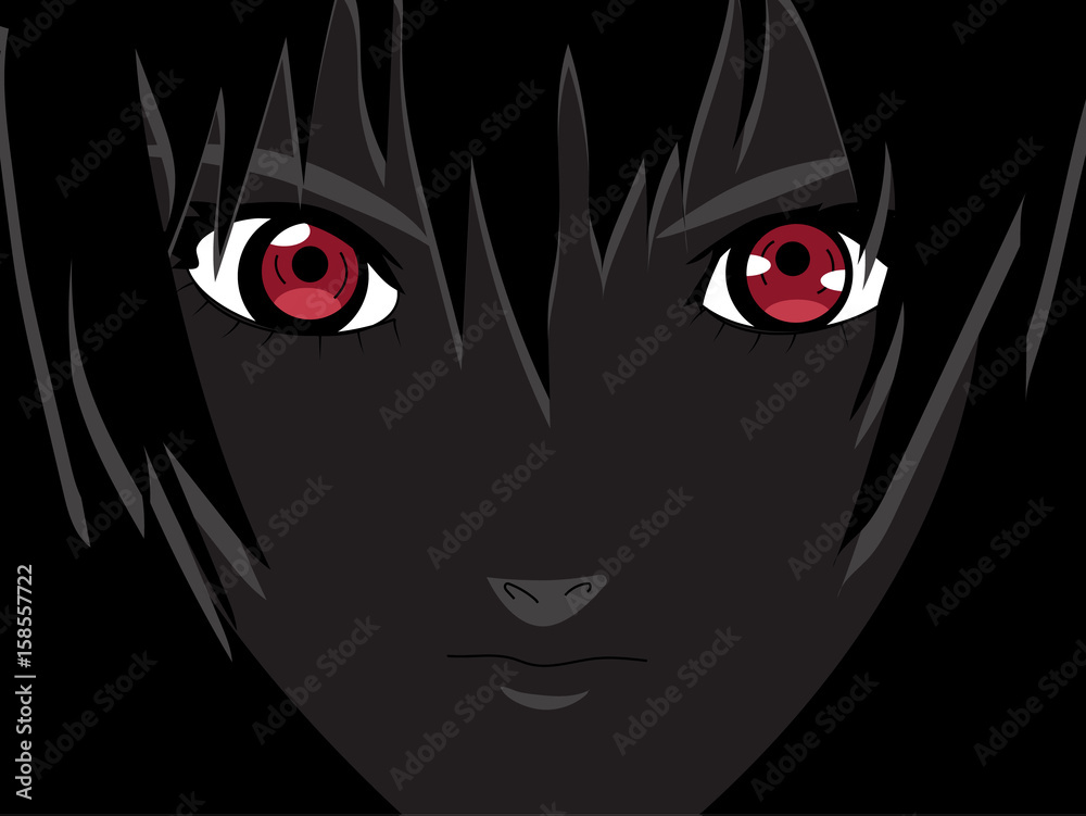 Anime eyes. Red eyes on black background. Anime face from cartoon. Vector  illustration Stock Vector | Adobe Stock