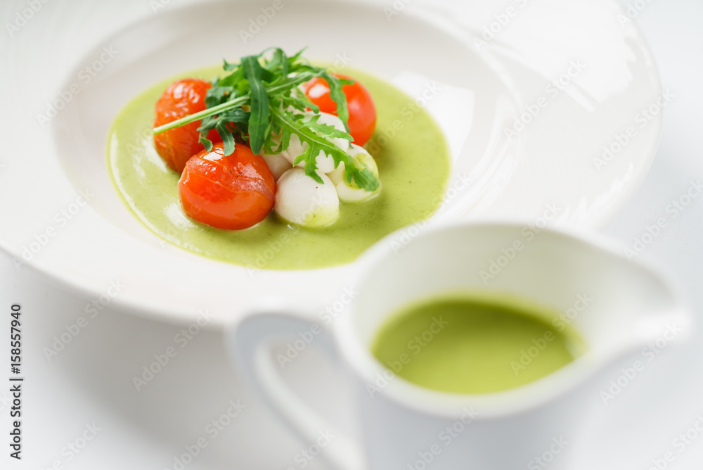 cream soup with tomato and mozzarella cream soup with tomato and mozzarella
