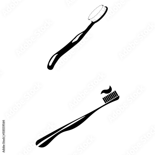 Set of 2 vectors. Pictogram toothbrush icon. Black icon on white background.