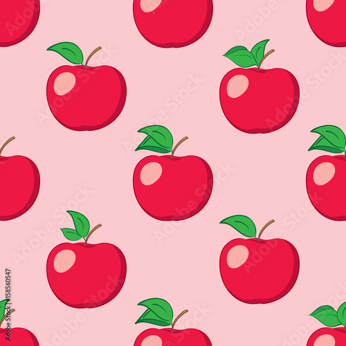 rosy seamless background with red apples - vector pattern