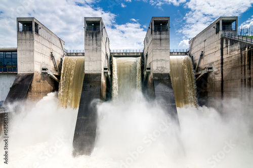 Draining water from the hydroelectric dam. Fototapet