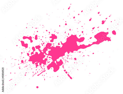 Pink blot on black background. Grunge blot, ink stain paint. Vector illustration