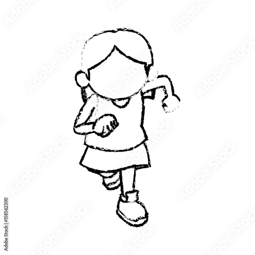 sketch girl young kid happy expression vector illustration