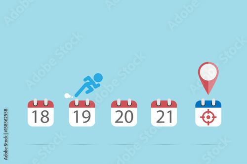 businessman is running on calendar symbols to the target icon, time and business concept