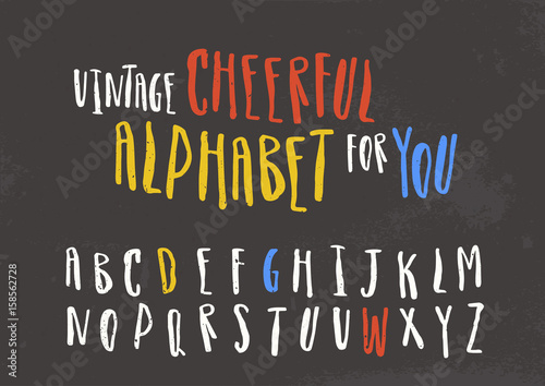 Capital hand painted font. Vector brush pen white alphabet on black background.
