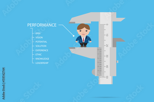 measuring businessman by vernier caliper, human resource and business concept
