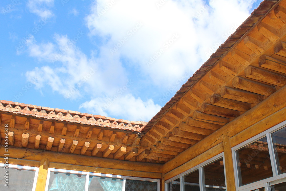 Rural Amdo Tibetan Village Home Roof Wooden Tibet Qinghai China Asia