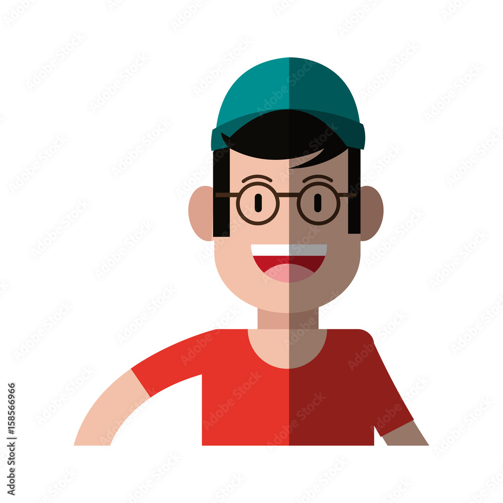 happy smiling man with baseball cap and glasses icon image vector illustration design 