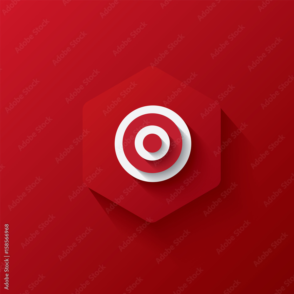 Icon red on hexagon, red icon and background, long shadow, vector Icon red on hexagon, red icon and background, long shadow, vector