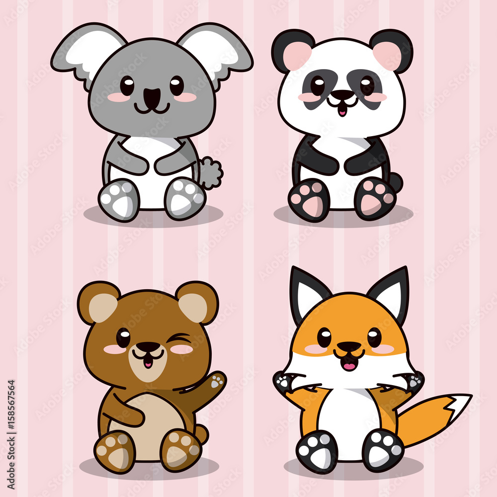 pink color background with stripe lines silhouettes with cute kawaii animals vector illustration pink color background with stripe lines silhouettes with cute kawaii animals vector illustration