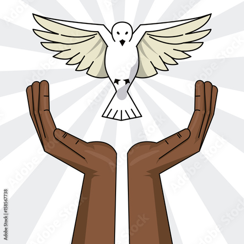 african hands with dove peace symbol vector illustration