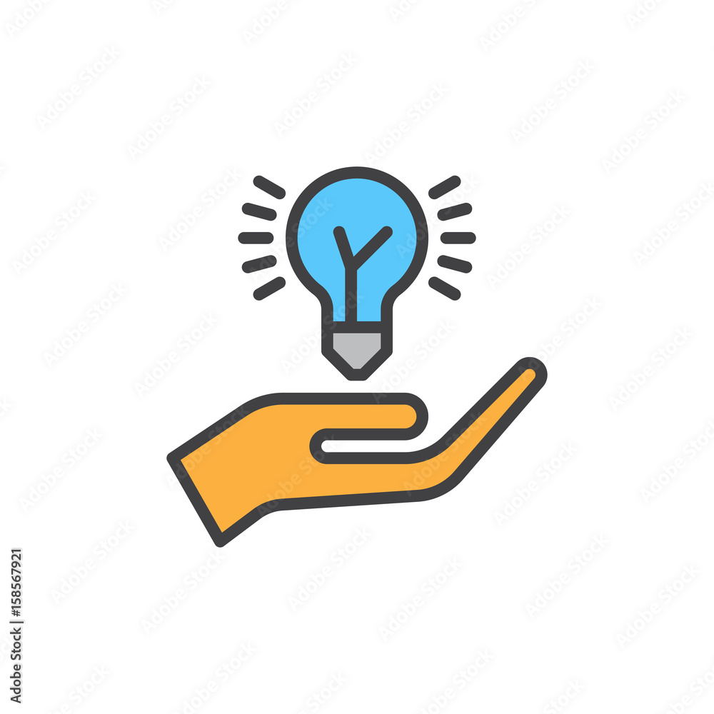 Hand holding idea bulb filled outline icon, Idea sharing vector sign, colorful illustration Hand holding idea bulb filled outline icon, Idea sharing vector sign, colorful illustration
