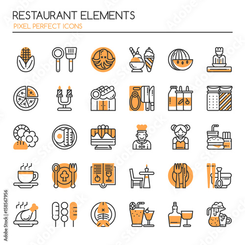 Restaurant Elements , Thin Line and Pixel Perfect Icons.