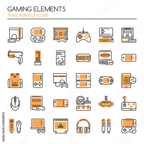 Gaming Elements , Thin Line and Pixel Perfect Icons