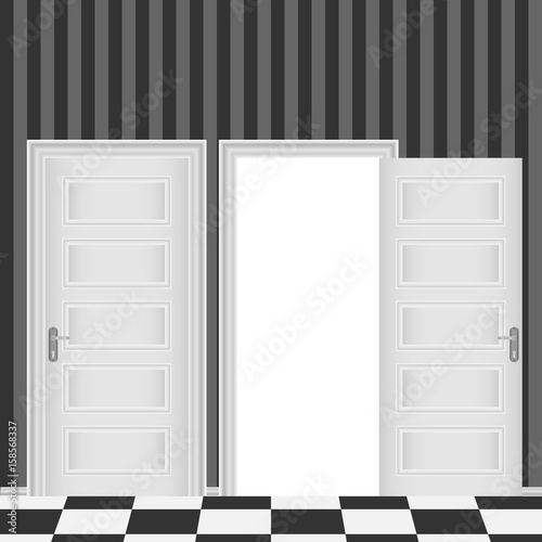 Closed and open entrance white door