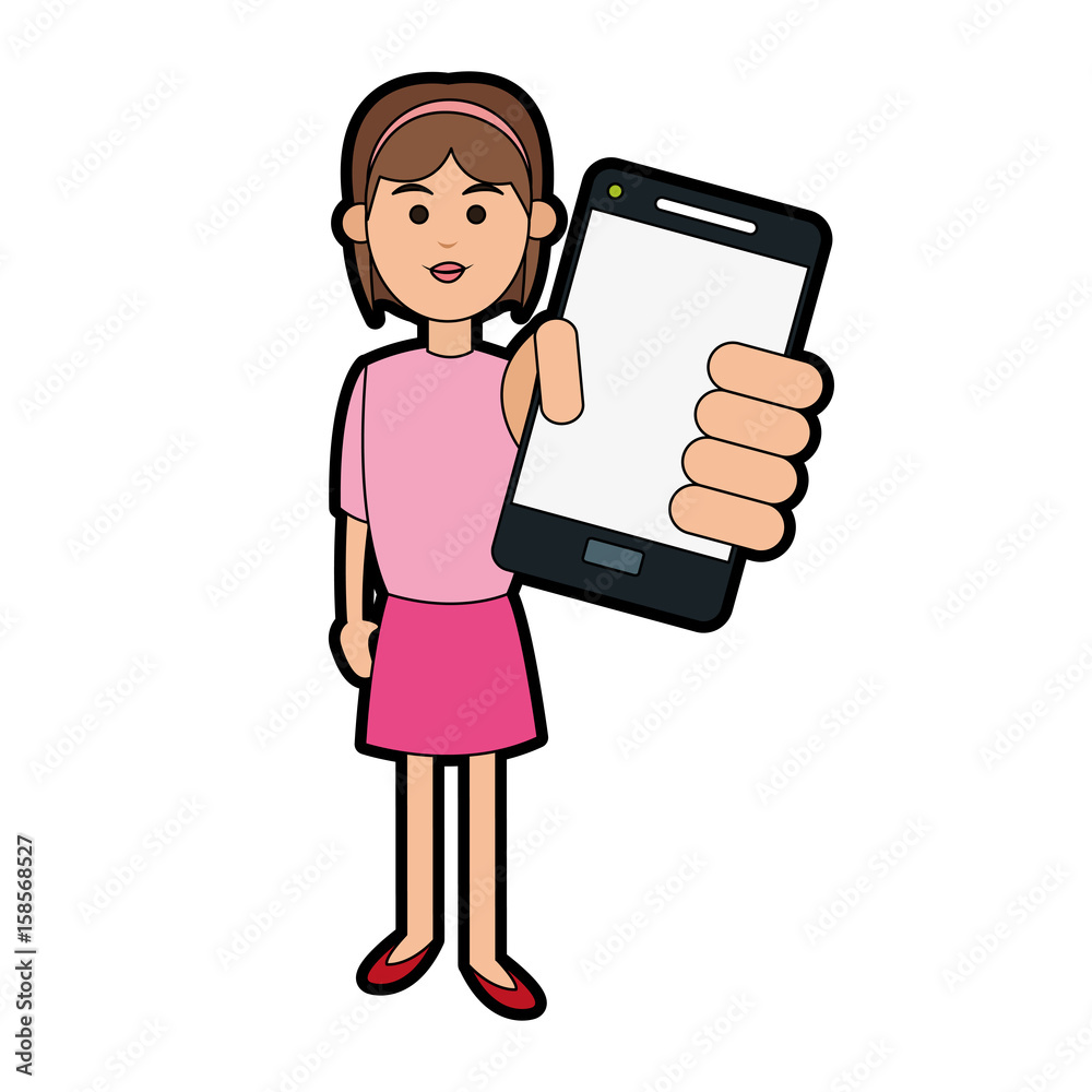 woman holding smartphone icon image vector illustration design 