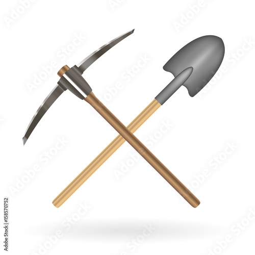 cross shovel and pickaxe logo on a white background
