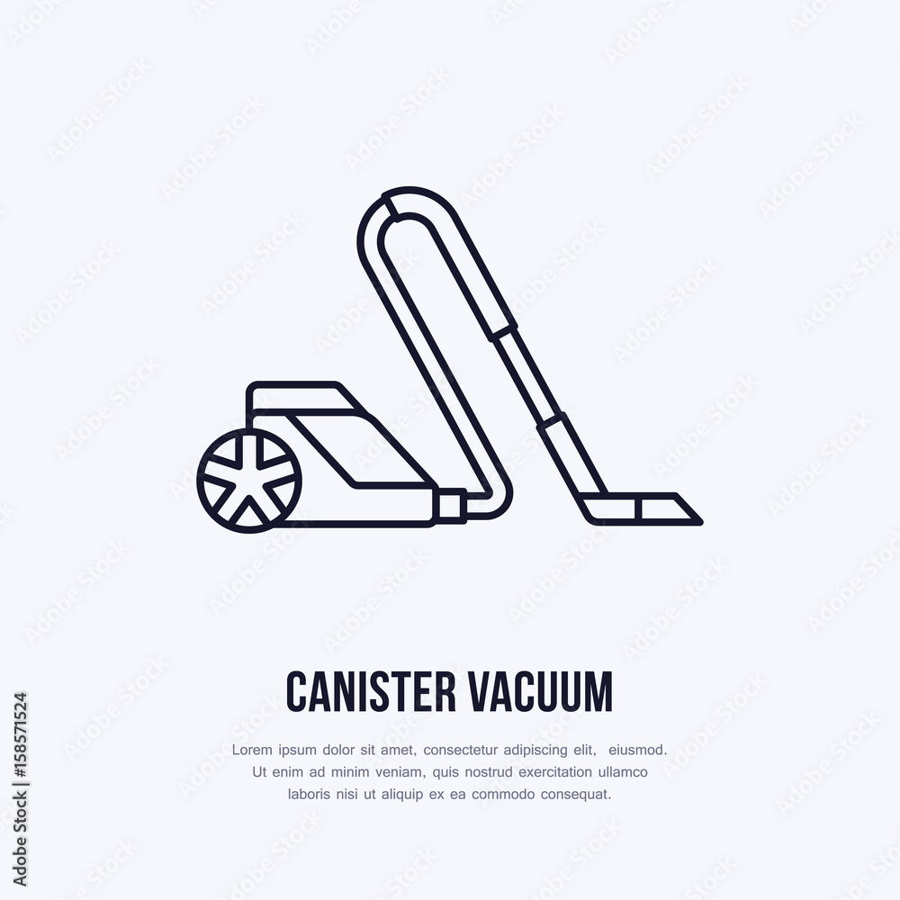 Vacuum cleaner flat line icon, logo. Vector illustration of household appliance for housework equipment shop or cleaning service.
