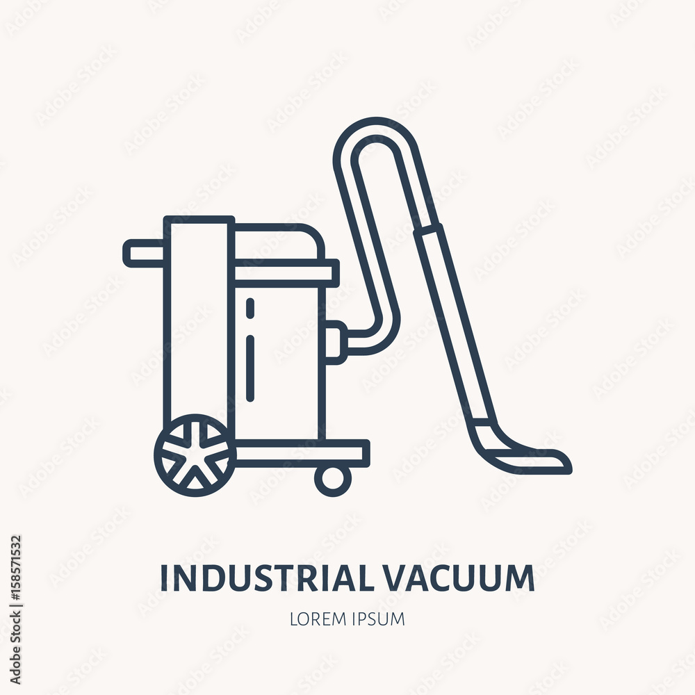 Industrial vacuum cleaner flat line icon, logo. Vector illustration of household appliance for housework equipment shop or cleaning service. Industrial vacuum cleaner flat line icon, logo. Vector illustration of household appliance for housework equipment shop or cleaning service.