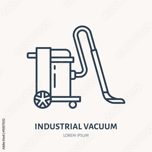 Industrial vacuum cleaner flat line icon, logo. Vector illustration of household appliance for housework equipment shop or cleaning service.