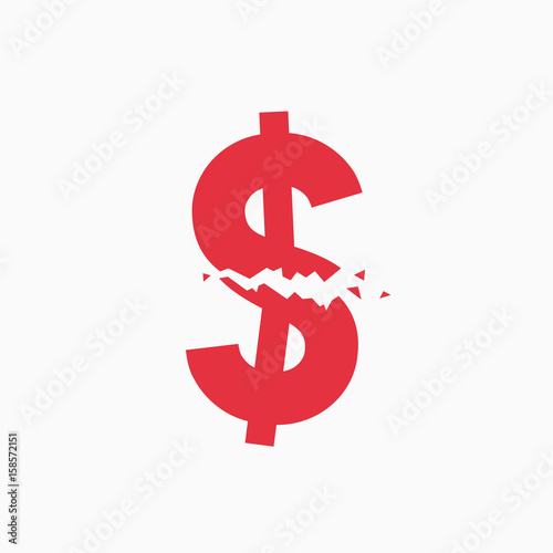 Crashed dollar sign, financial crisis, business illustration vector
