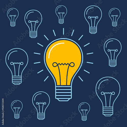 One lit bulb among unlit bulbs , New idea business illustration vector