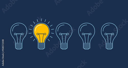 One lit bulb among unlit bulbs , New idea business illustration vector