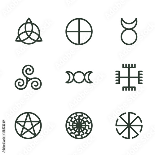Pagan ancient symbols, mystery sacred icons, illustration vector