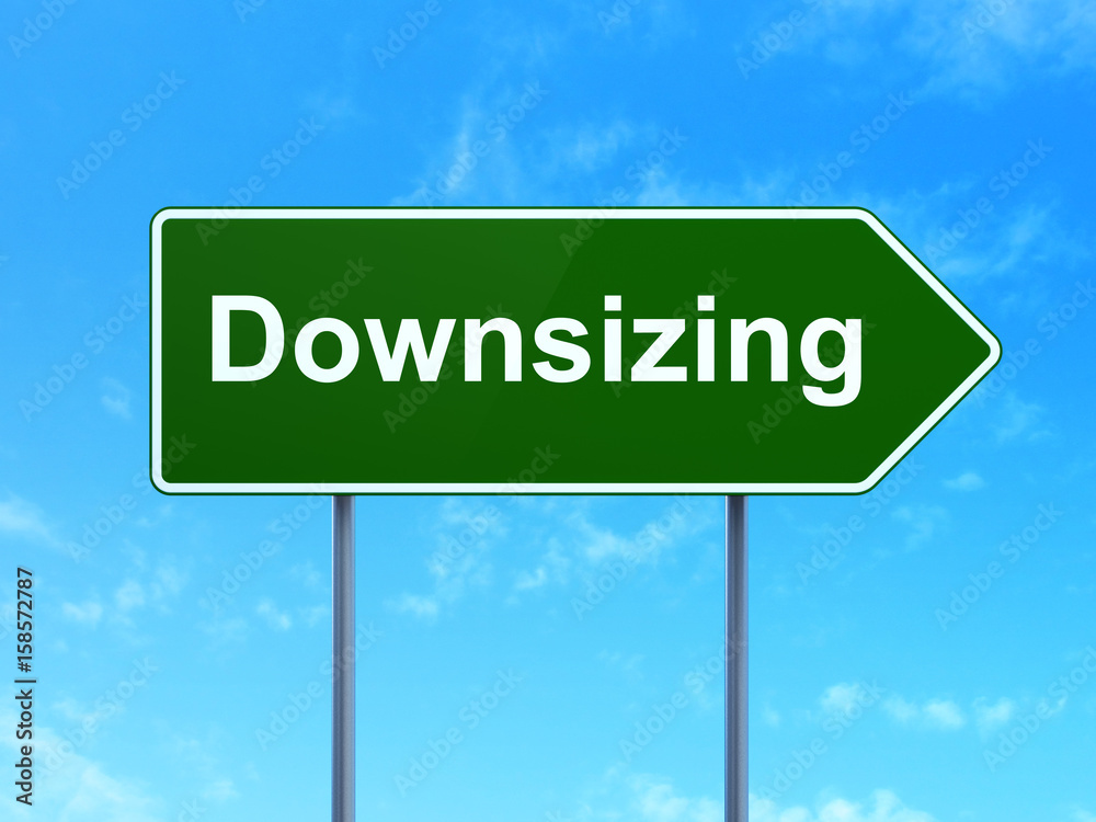 Business concept: Downsizing on road sign background