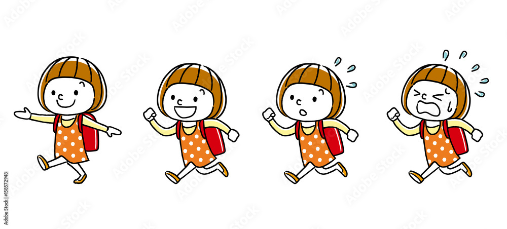 女の子：通学、歩く、走る