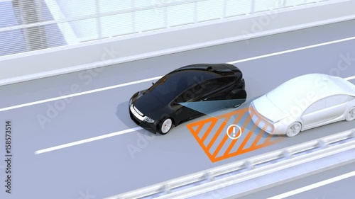 Side view assist system avoid car accident when changing lane. Concept for driver assistance systems. 3D rendering animation.