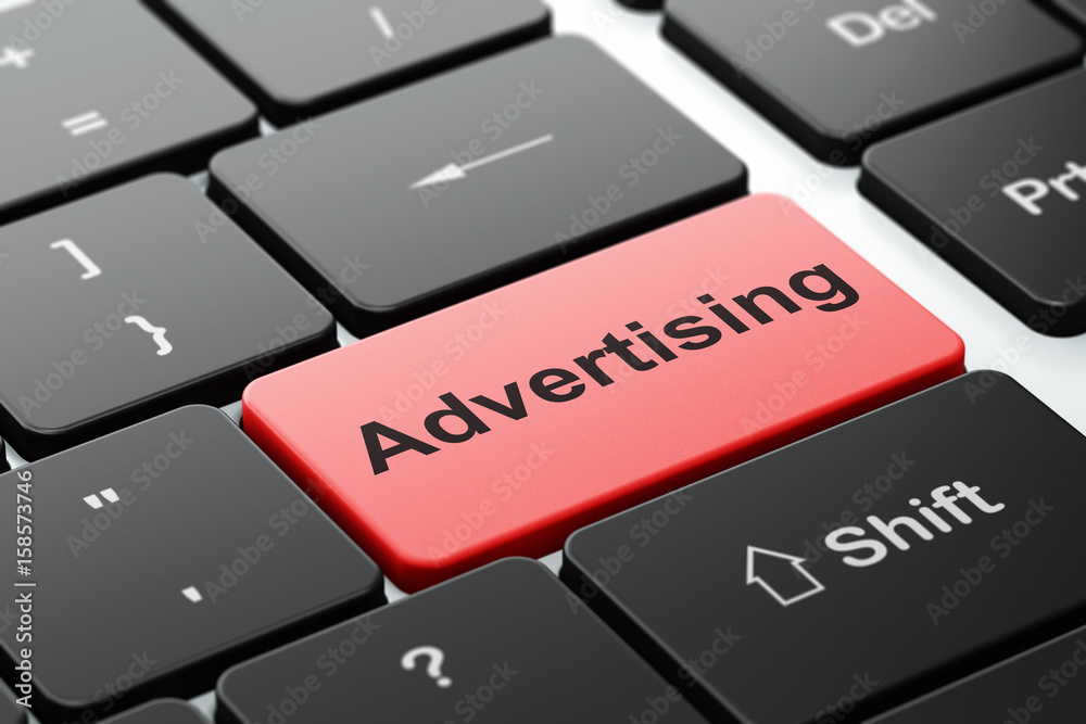 Fototapeta premium Marketing concept: Advertising on computer keyboard background