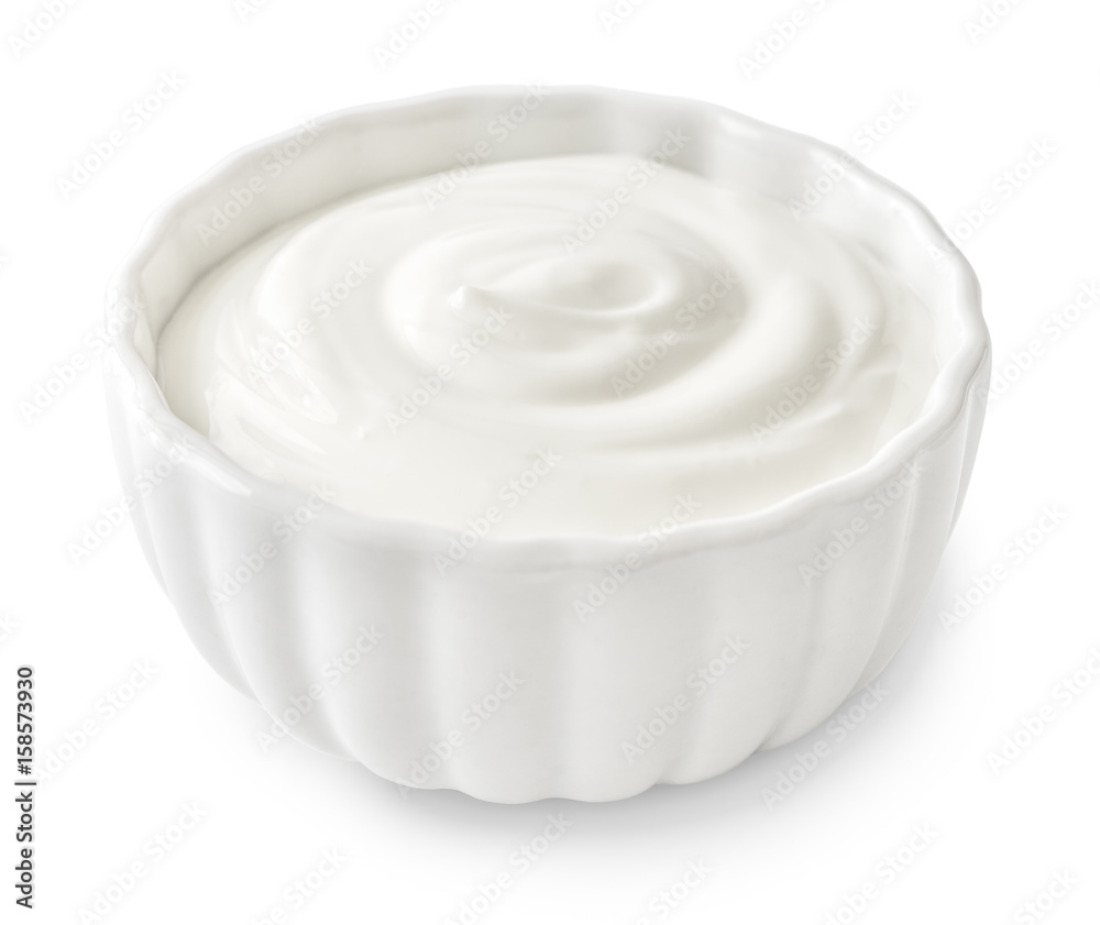Bowl of Yogurt Isolated on White Background