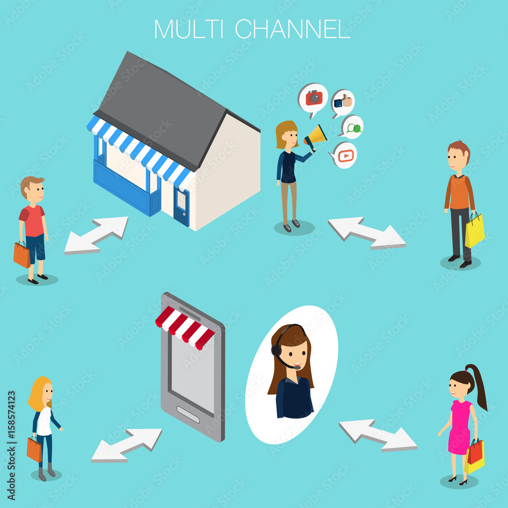 Multi channel concept for OMNI Channel Isometric 3D vector. illustration EPS10. Multi channel concept for OMNI Channel Isometric 3D vector. illustration EPS10.