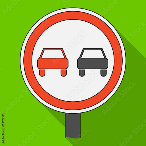 Road sign "overtaking is prohibited".Car single icon in flat style vector symbol stock illustration web.