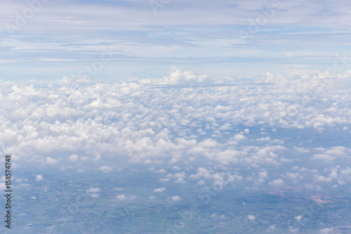 Fototapeta Naklejka Na Ścianę i Meble -  Texture and layer of white fluffy clouds spread on blue sky background.