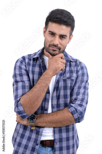 Handsome man with different expressions on a white background.