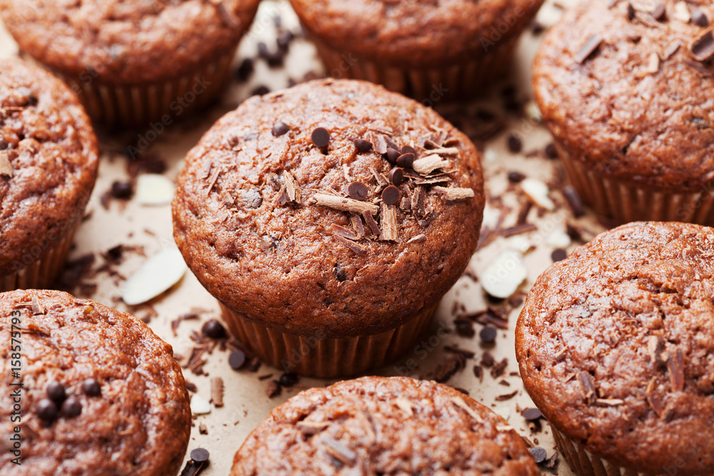 Heap of chocolate muffin on sweet background. Heap of chocolate muffin on sweet background.