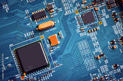 Electronic circuit board close up.