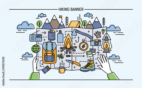 Concept of hiking, backpacking, active vacation, travel