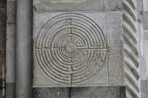 Labyrinth engraved in the marble of a church